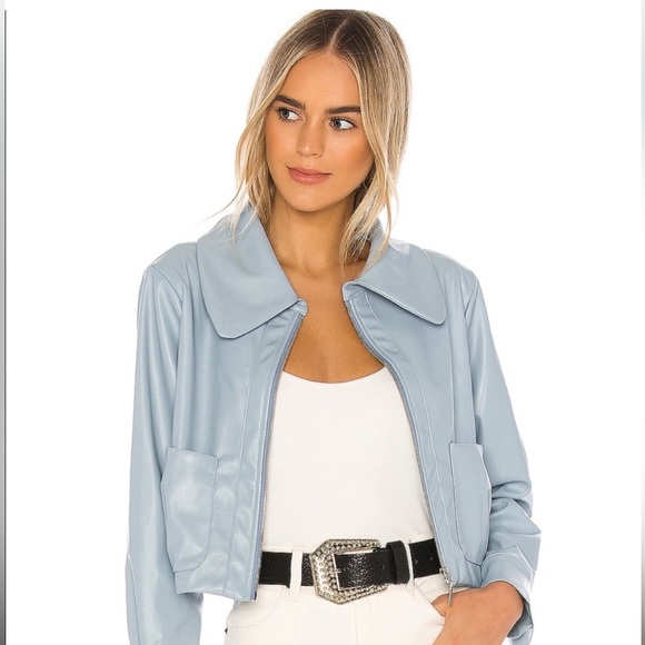 Lovers + Friends Jackets & Blazers - Lovers and Friends Lynn Vegan Leather Jacket in Dusty Blue from REVOLVE
